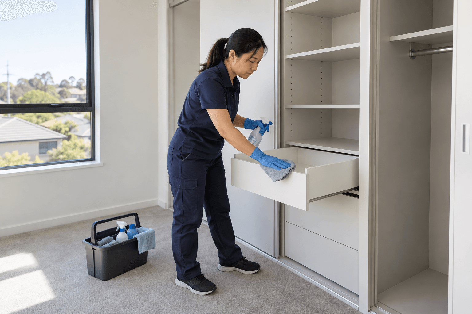 Move-in cleaning by a professional cleaner in an Australian home