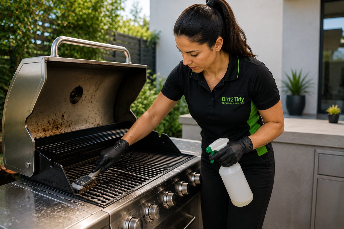 BBQ cleaning with professional equipment on an Australian outdoor grill