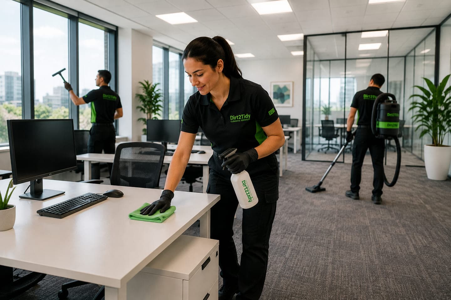 Commercial cleaning team working in a modern Australian office
